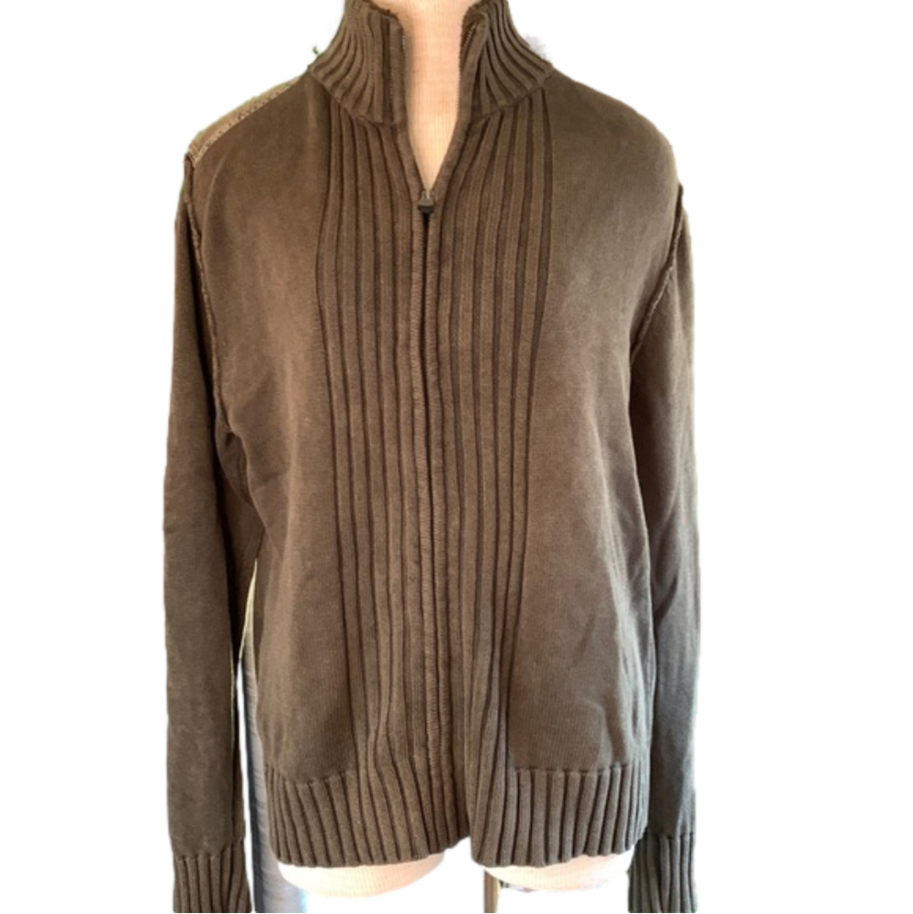 3-$30 SOLARIS size medium olive green zip up cardigan sweater